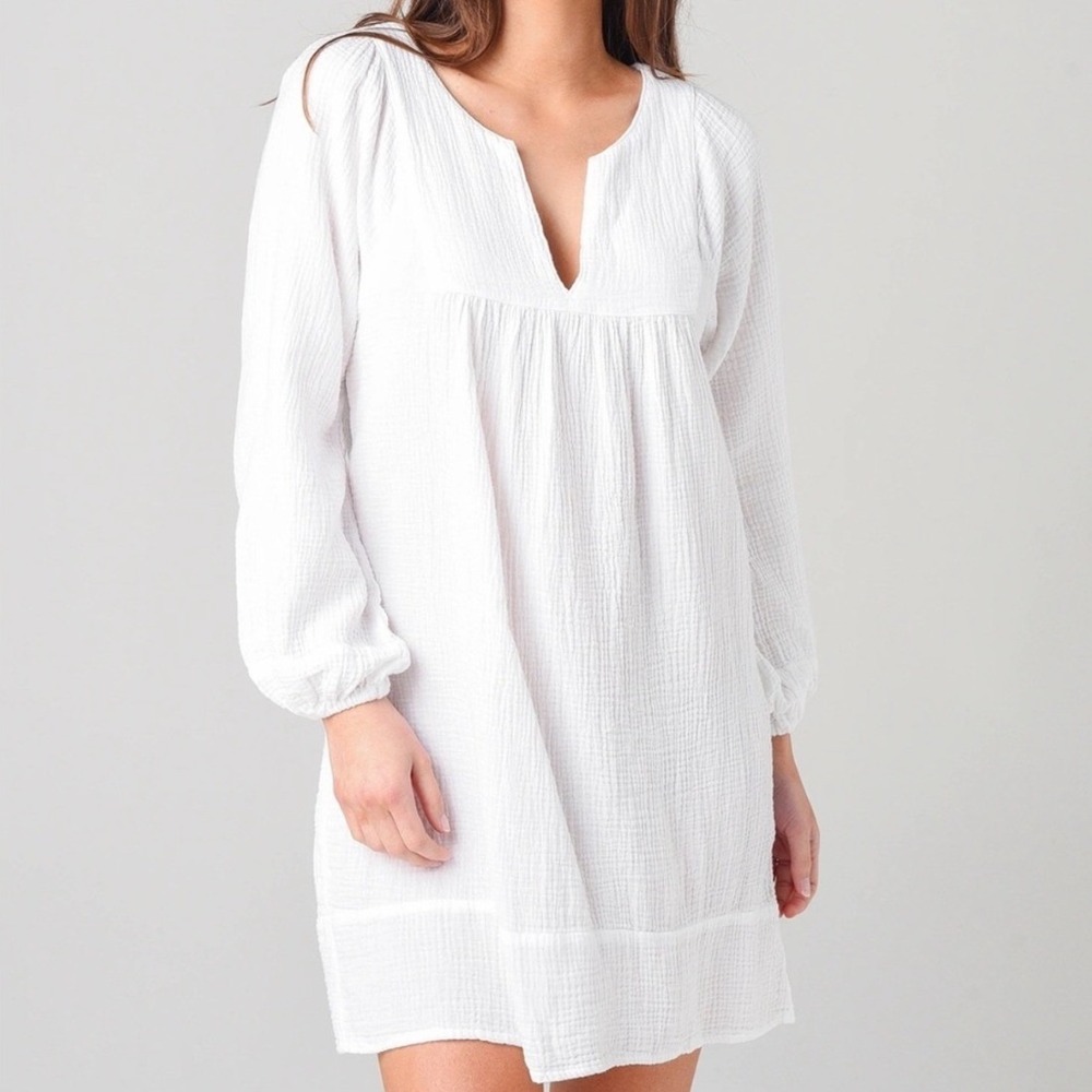 Honorine Talita Dress Womens Medium White Excellent Cotton Gauze Mini V-Neck